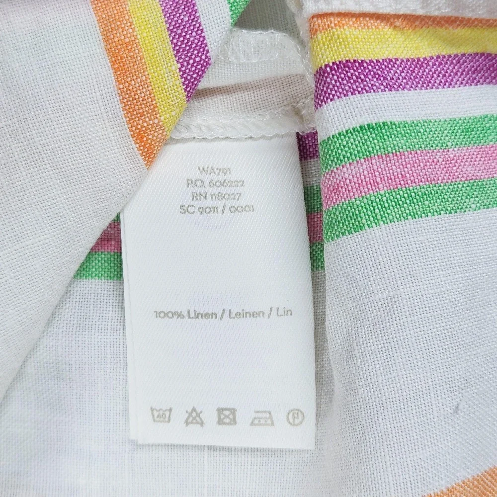 Boden Linen Tunic Blouse Womens 4 Multicolor Stripe 3/4 Sleeve Button Boat Neck - Picture 9 of 12